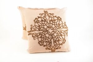 Ivory Pillows with Bronze Decorative Beading (2)