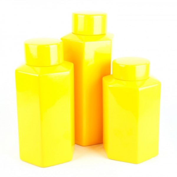 Bright Yellow Ceramic Ginger Jars (3)