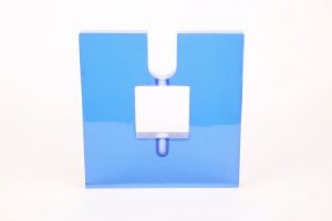 H-shaped blue glass candlestick
