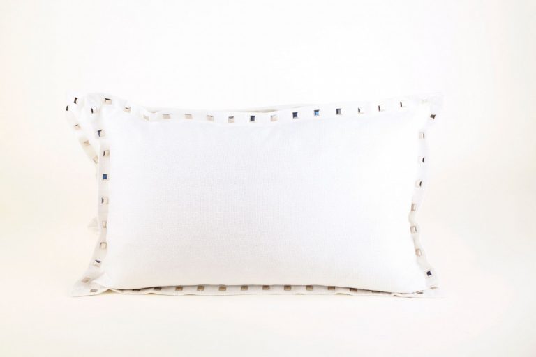 Rectangular White/Silver Threaded Pillow w/ Studs