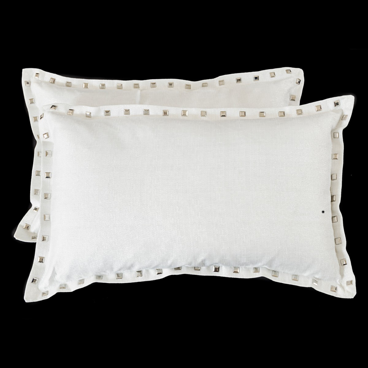 Rectangular Silver/White Threaded Pillows with Studs