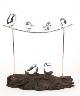 Silver Birds on a Branch Sculpture