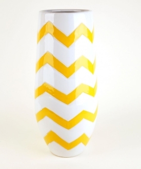 Yellow and White Geometric Print Ceramic Vase