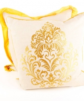Yellow and White Embroidered Pillow