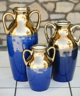 Blue and Gold Ceramic Urns (3)