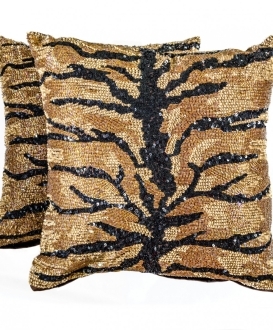Gold and Black Sequined Animal Print Pillows (2)