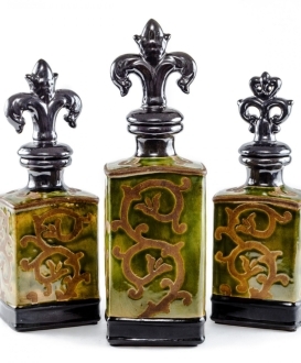 Ceramic Green and Brown Decorative Bottles(3)