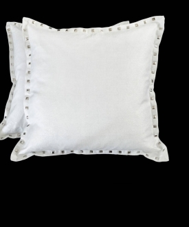 Square Silver/White Threaded Pillows w/ Studs (2)
