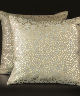 Square Gold Pillows with Metallic Silver and Gold Dots (2)